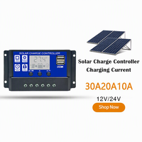 Contrôleur de charge solaire PWM à reconnaissance automatique 30A/20A/10A avec interface USB, 12V/24V/36V/48V, vente en gros fabricant