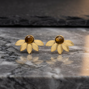Pendientes de latón hechos a mano con piedras preciosas, pendientes de tuerca chapados en rodio con ojo de tigre, estilo bohemio étnico, unisex. - Product Image 3