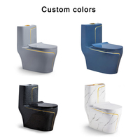Ensemble de sanitaires de luxe en céramique monobloc, couleur or et noir, comprenant WC et lavabo