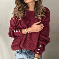 Plus Size Einfache Frauen Langarm Rundhals ausschnitt Button Down Sweater Top Damen Casual Roll kragen pullover Tops