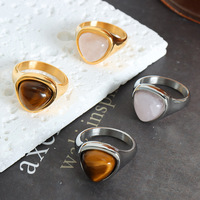 Bague en acier inoxydable plaqué or 18 carats avec pierre naturelle œil de tigre pour hommes et femmes, étanche, inaltérable, bijoux signet, vente en gros