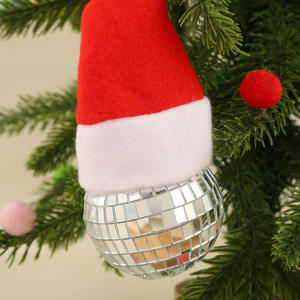 Yi Sugar Argent Mousse Mini Chapeau De Père Noël Ornements Suspendus Arbre De Noël Boule Brillante Disco Miroir Boule - Product Image 4
