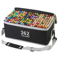 NOVISON 262 pièces/ensemble Marqueurs acryliques portables pour affiches, peinture artistique DIY, double pointe fine et biseautée, avec sac en nylon noir