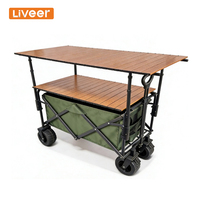 Chariot de camping pliable de 120 cm avec plateau – Chariot de transport multifonctionnel avec roues en PVC – Chariot de transport pour fêtes et pique-niques