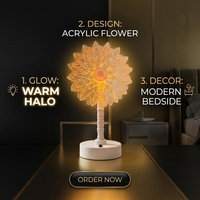 Lampe de table LED en acrylique en forme de fleur pour chambre à coucher, veilleuse de chevet, alimentée par piles, lumière chaude