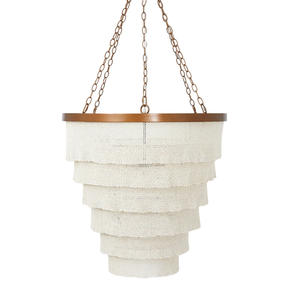 ナチュラルホワイトココビーズペンダントライトリビングルーム用ラウンドヴィラ階段大白3層リングラウンドココナッツシェル - Product Image 1