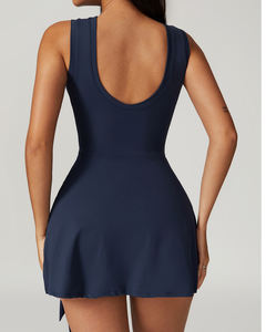 فستان رياضي عالي التمدد قطعة واحدة للنساء ملابس رياضية بذلة رياضية مع تنورة تنس بشعار أمامي للكبار - Product Image 2