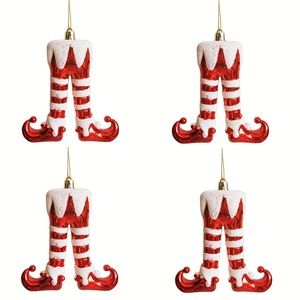 Decorazione natalizia in plastica e tessuto stampati a mano in 4 pezzi-stivali per gambe <span class=keywords><strong>da</strong></span> elfo e ciondolo rosso/verde/bianco <span class=keywords><strong>Grinch</strong></span>-albero di Natale - Product Image 5