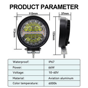 QIDEWIN 4-Inch Round 66W <b>LED</b> <b>Work</b> <b>Light</b> Off-Road Driving Lamp White Yellow <b>Light</b> DC Power - Product Image 3