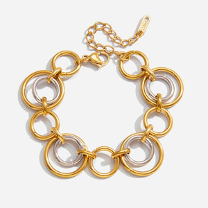 Anillo Geométrico, Pulsera de Acero Inoxidable, Bloques de Color Oro y Plata, Joyería Unisex, Regalo - Product Image 1