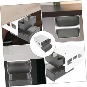 Under Desk Storage <b>Plastic</b> Double Layer Transparent Self-Adhesive Table Drawer Organizer With <b>Sliding</b> - Product Image 5