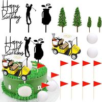 Golf-Themen Tortendekorations-Set Happy Birthday Golfer Golftasche Silhouette Mini-Golfwagen Baumflagge Ball Geburtstag Jungen Zubehör