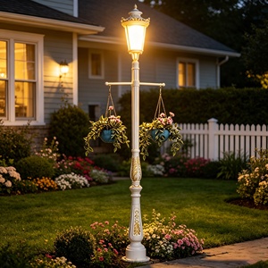 Lampadaires de cour de style européen de luxe avec paniers de fleurs des deux côtés, lampes décoratives de jardin à LED électriques - Product Image 4
