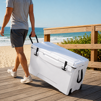 Glacière rotomoulée à roulettes de 75 L avec panier en fil métallique, glacière rigide isolée en LLDPE pour la pêche marine et le camping