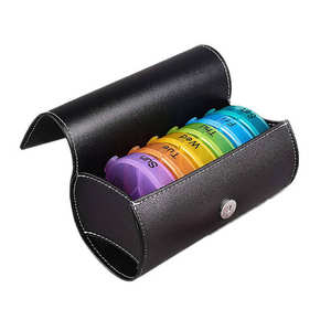 מכירה לוהטת 7 יום 28 מקרה צבעוני גלולת תיבת מארגן בעור עור מפוצל תיק גדול שבועי גלולת נסיעות ארגונית 4 זמן יום - Product Image 4