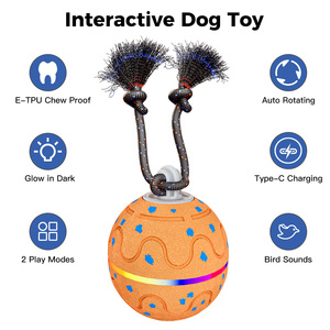 Balle interactive intelligente pour chien, rotation automatique, lumières LED clignotantes, sons d'oiseaux, matériau ETPU, style adorable pour soulager l'ennui - Product Image 6