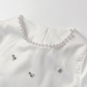 Pyjama blanc personnalisé <span class=keywords><strong>pour</strong></span> nouveau-né costume de sommeil couleur unie perlée vêtements de baptême <span class=keywords><strong>pour</strong></span> bébé filles décontracté manches courtes été <span class=keywords><strong>pour</strong></span> - Product Image 3