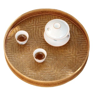 Plateau de rangement rond en bambou fait main à motif ondulé, artisanat durable d'Anji, plateau décoratif - Product Image 5