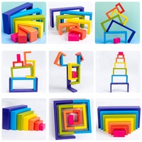 Nouveau jouet éducatif pour bébé, 12 pièces, jeu d'apprentissage, blocs de construction géométriques, trompette arc-en-ciel, petit homme en bois, jouet d'empilage