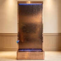 Fontaine murale à cascade LED en verre trempé et acier inoxydable moderne sur mesure, artisanale, pour intérieur, maison, hôtel, bureau
