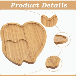 Bandeja de bambú en forma de corazón, plato de madera para frutos secos, bandeja compartimentada, bandeja para té de la tarde, plato para postres de fiesta - Product Image 4