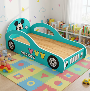 Meubles pour enfants Appartement Hôtel sur le thème de Mickey Lit en bois sur le thème de la voiture pour enfants Lit simple avec design de dessin animé pour chambre à coucher ludique - Product Image 2