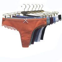 Lot de Culottes String en Coton Grande Taille pour Femme, Côtelées avec Bordure en Dentelle, Respirantes, Douces, Lingerie Multipack