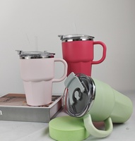 Mug en acier inoxydable OEM avec poignée, logo personnalisé, emballage couleur, tasse à café réutilisable avec couvercle et paille pour commandes en gros