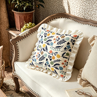 Housse de coussin 100% coton à volants, imprimé floral rétro coloré, style bohème, pour canapé, chambre, décoration intérieure