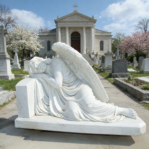 Estatua de Ángel Triste Recostado de Tamaño Real para Cementerio, Lápida de Piedra Natural para Exteriores - Product Image 4