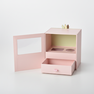 Custom Pink Drawer <b>Gift</b> <b>Box</b> With Clear Window Gold Logo Multi Layer Storage - Product Image 5