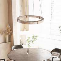 Lustre suspendu en travertin de style médiéval, rond, à LED, pour salon et salle à manger, en pierre jaune