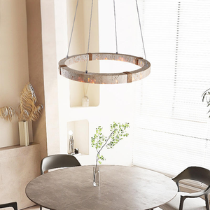 <span class=keywords><strong>Lampadario</strong></span> a Sospensione in Travertino Stile Medievale, Luci LED Circolari per Soggiorno e Sala da Pranzo, Lampadari in Pietra Gialla - Product Image 4