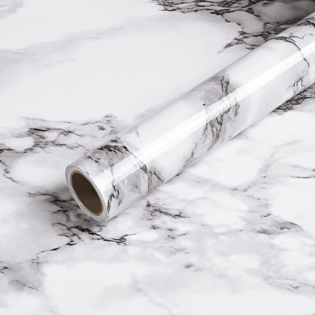 DUUEIHHUER Factory Supply Glossy Marble Self-Adhesive Wallpaper Black White PVC Contact Paper for Bathroom for Hotels