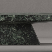 Table basse en marbre vert veiné brillant, plateau ovale en pierre massif, base conique, décoration contemporaine pour la maison, table de rêve