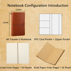 Carnet A6 vintage en cuir PU avec élastique, journal de voyage personnalisable, agenda de bureau avec pages vierges et lignées - Product Image 4