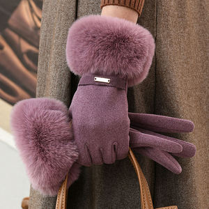 Guantes de Terciopelo al por Mayor con Puños de Piel Sintética, Lindos, de Alta Calidad, Térmicos, para Uso Diario en Exteriores, para Mujer, Invierno - Product Image 1
