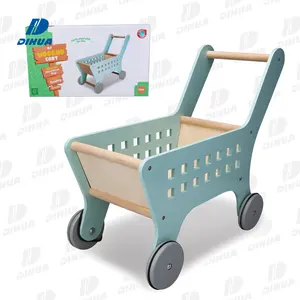 유아를위한 아기 푸시 카트 작은 쇼핑객 놀이 슈퍼마켓 어린이 쇼핑 트롤리 장난감 나무 카트 장난감