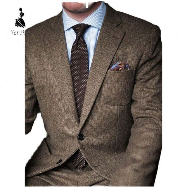 YZ 2026 Autumn Winter Wool Tweed Herringbone Blazer, Retro British Single Breasted Slim Casual Jacket
