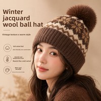 Herbst/Winter Damen Kunstfell Jacquard Strickmütze Modische Nerz-Effekt Warme Mütze Fleece-Gefüttert Verdickt Schneeflocken-Design für Erwachsene