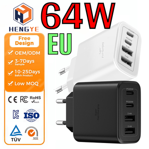 Cargador de Pared Universal de Alta Velocidad con 4 Puertos, 64W, Enchufe EU/UK, PD QC3.0, <span class=keywords><strong>2</strong></span> PD20W, <span class=keywords><strong>2</strong></span>.1A - Product Image 1