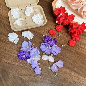 Glass Fabric <b>Flower</b> Tassel Earrings Super fairy <b>Sweet</b> Versatile Earrings Luxury High-end Earrings - Product Image 6