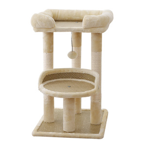 2-Level Eco-Friendly Wood <strong>Cat</strong> Climbing <strong>Post</strong> | Plush-<strong>Wrapped</strong> Design for <strong>Scratching</strong> Playing-Multi-Level Pet Activity Center Carton - Product Image 1