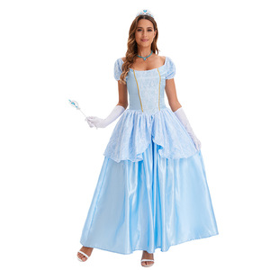 Vestido de princesa Cenicienta, vestido largo azul con guantes, disfraz de Cosplay para mujer adulta, talla grande - Product Image 4