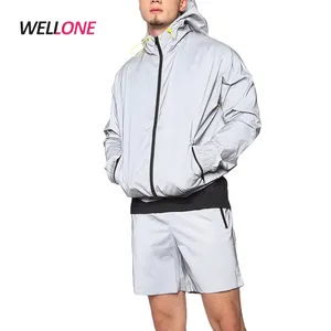 Оптовая продажа, Мужская ветрозащитная куртка на молнии с принтом, светоотражающая, серая, белая, 3 м