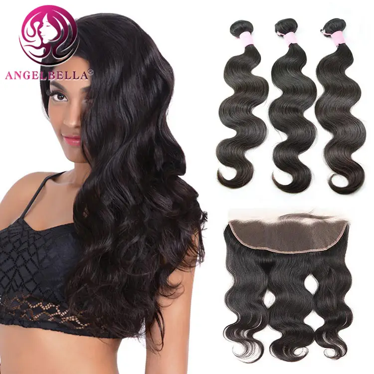 Brazilian Hair Bundles With Lace Frontals Human Hair Weave Cheap Virgin Hair Extensions With Frontal