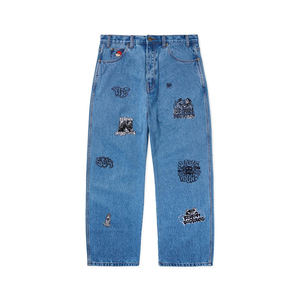 Jeans brodés à jambe large pour homme, style <span class=keywords><strong>streetwear</strong></span> décontracté, denim <span class=keywords><strong>noir</strong></span>, fournisseur OEM personnalisé - Product Image 3