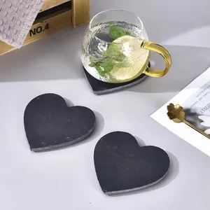 2024 Best Wholesale Rectangle Black Slate Coasters 10*10cm Customized Heart Slate Coasters Drink Cup Coaster