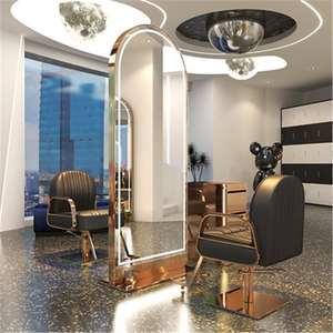 Estación de espejo de estilista de peluquero con marco de Metal de doble cara de lujo moderno profesional con luz LED para piso de salón de belleza - Product Image 6