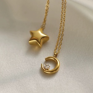 Nuevo regalo para niña, cadena de clavícula de acero inoxidable chapada en oro de 18 quilates, collar de pareja de calidad rápida con circón de diosa de la Luna y estrella de moda - Product Image 1